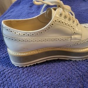 Prada platform white Oxford shoes authentic . Used once